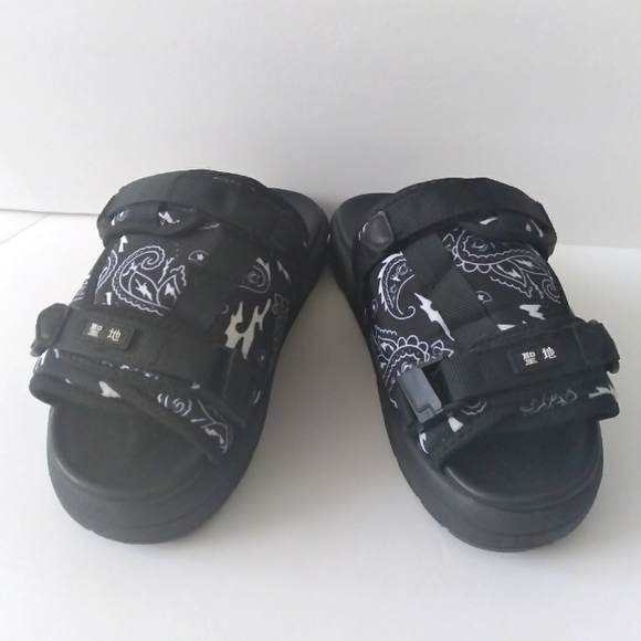 🆕️Seichi Yoroi Luxury Street Slide Sandals Paisley BlackWhite Men's 10- Ru… - Picture 9 of 11